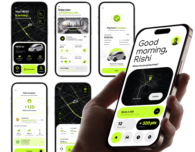 NEXO - Autonomous Taxi App UI/UX