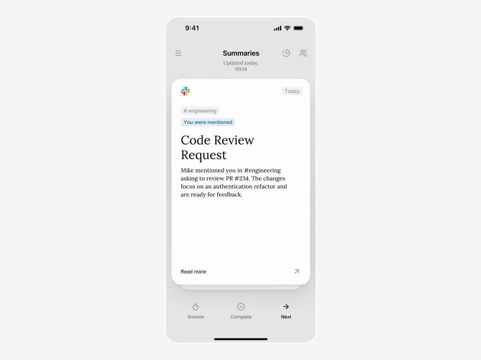 Slack Summaries Mobile Card