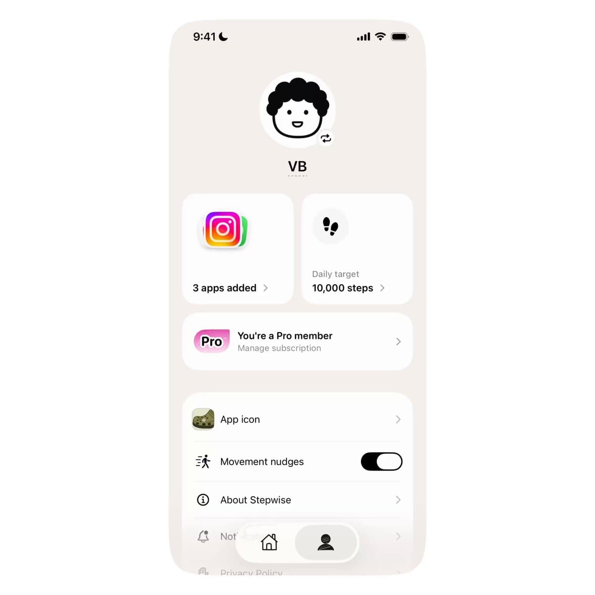 Stepwise App Profile Screen