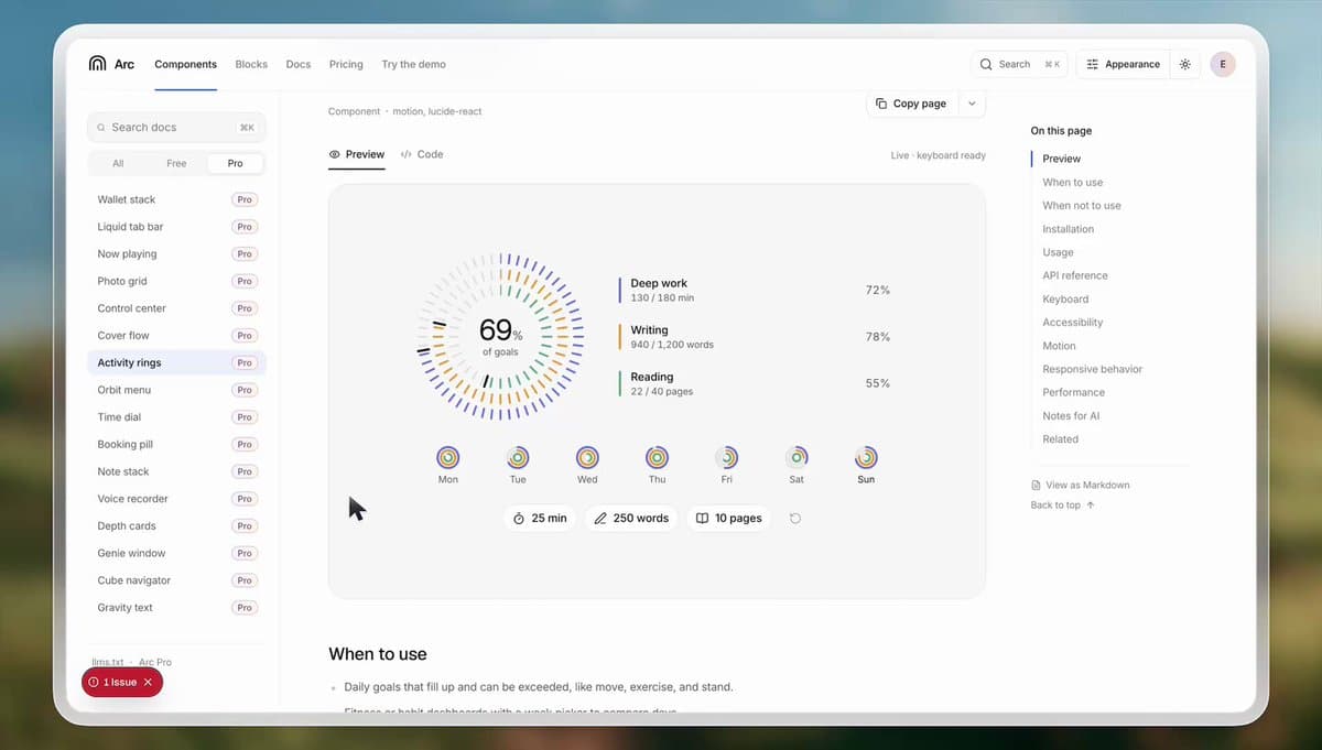 Arc Activity Rings Component