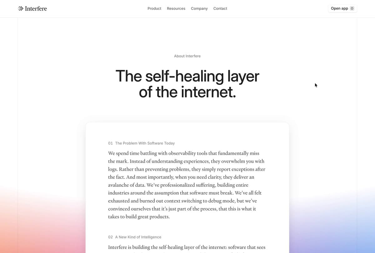 Interfere Self-Healing Landing Page